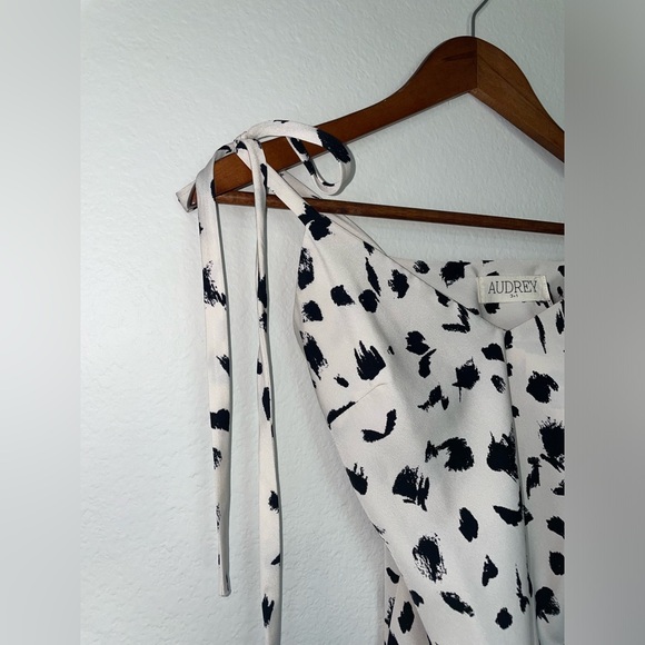 AUDREY 3+1 Leopard Speckled Ink Blot Print Tie Strap Midi Slip Style Dress EUC - Picture 3 of 16